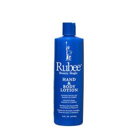 RUBEE lotion being applied to hands demonstrating quick absorption benefit