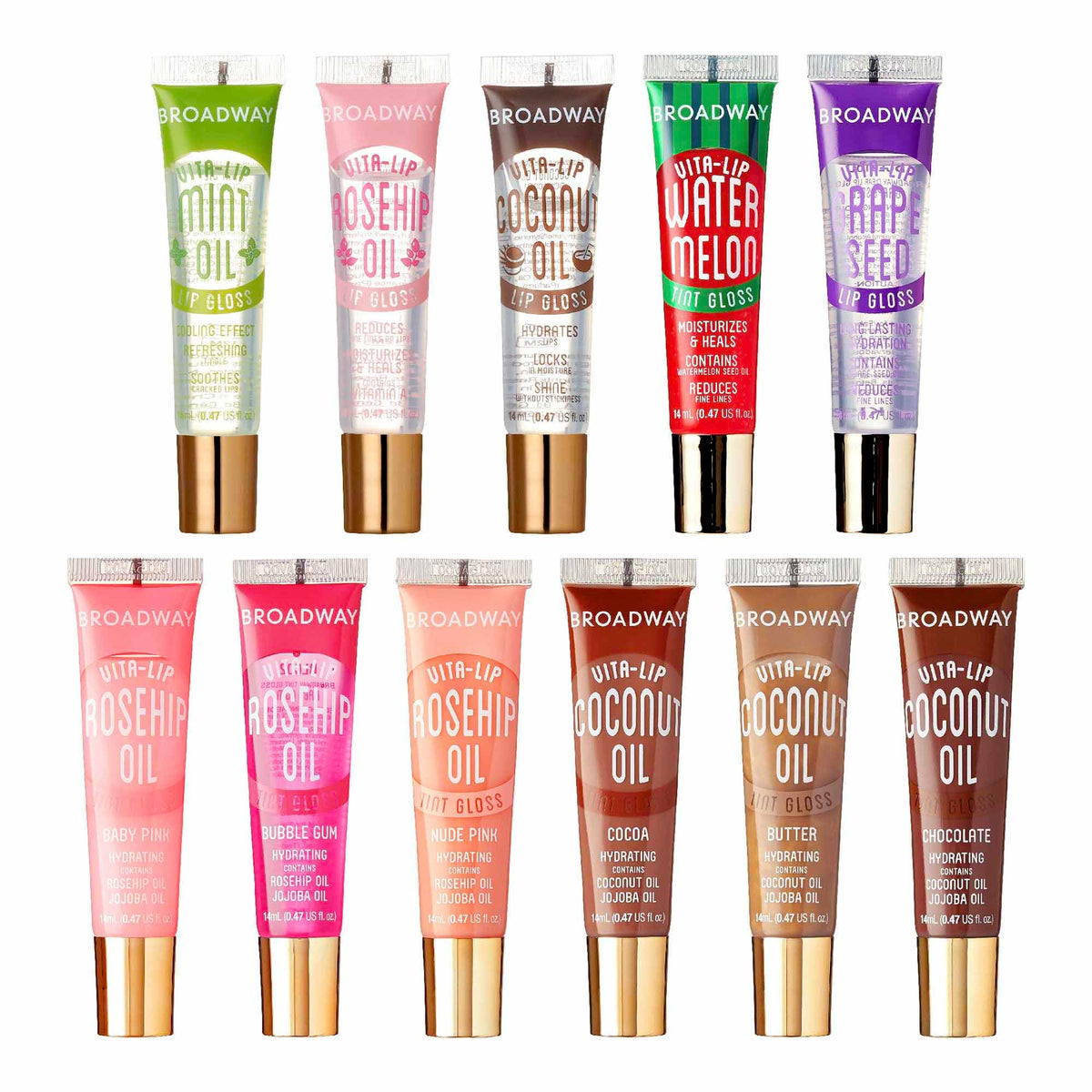 Ruby Kisses front packaging showing full 11-piece gloss set and variety