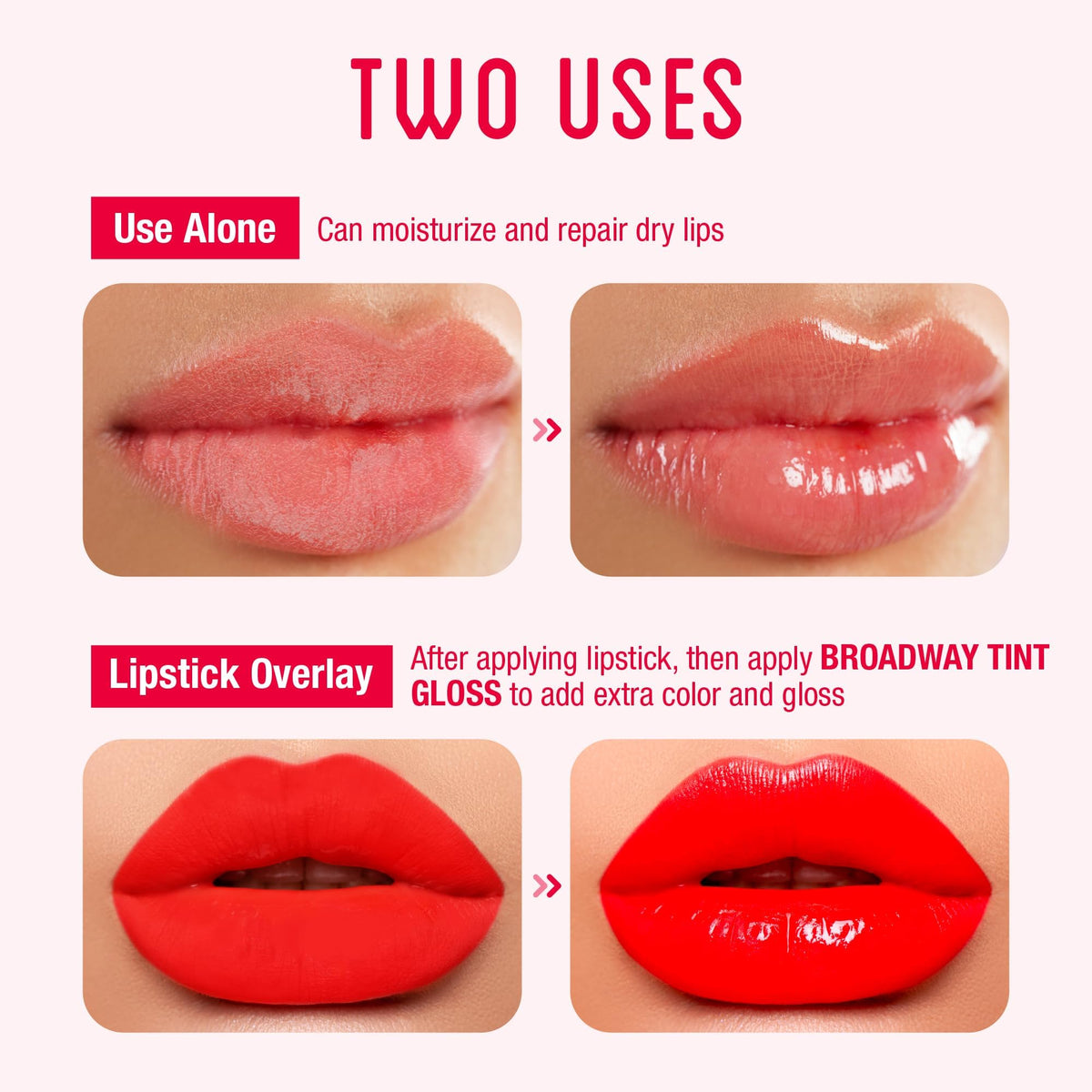 Ruby Kisses shades array flatlay with pink, red, brown and clear tints