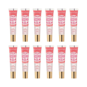 Ruby Kisses front packaging showing 12-pack benefits and clear gloss