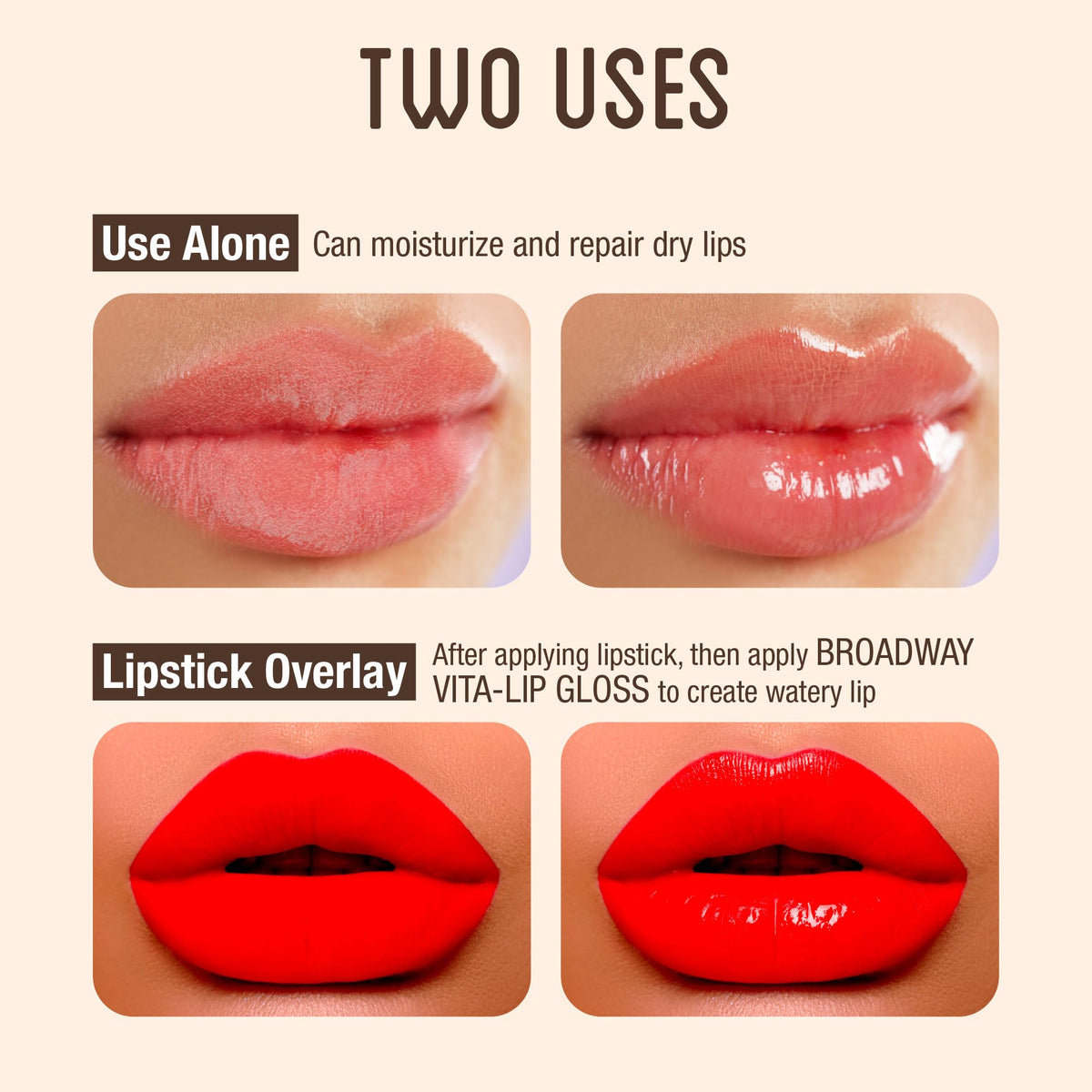 Ruby Kisses gloss with open cap showing spill-free wand and ease of use