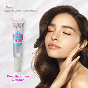 Ruby Kisses in a makeup bag by mirror for on-the-go hydration and repair