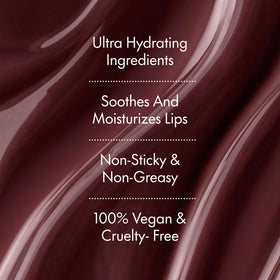 Ruby & Millie lip on model demonstrating natural brown-nude color and shine benefit