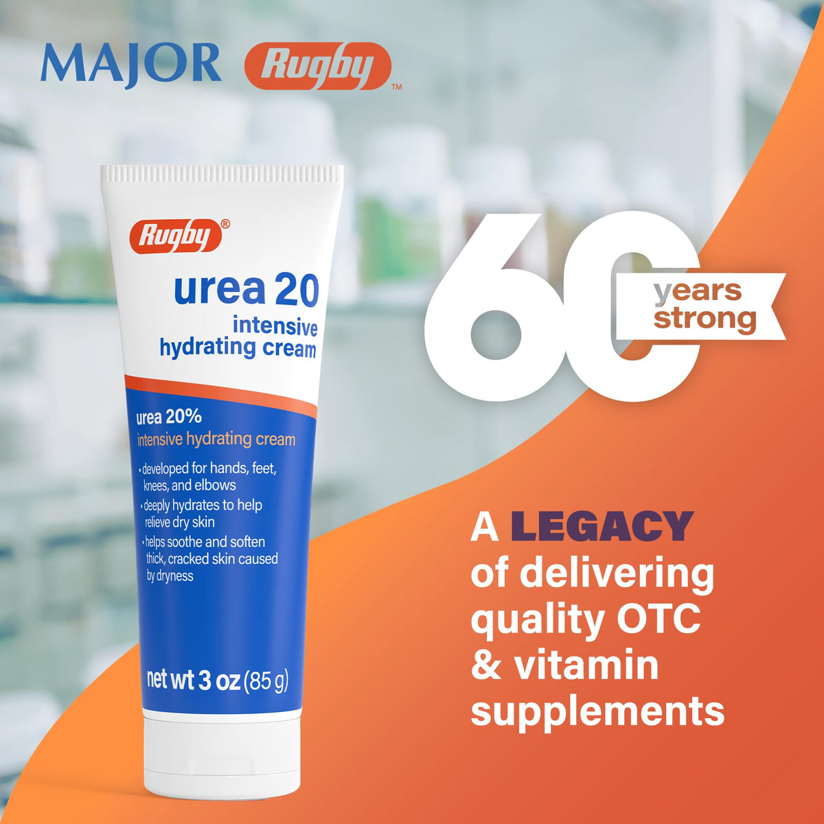 RUGBY LABORATORIES close of cap and label emphasizing clear directions and branding