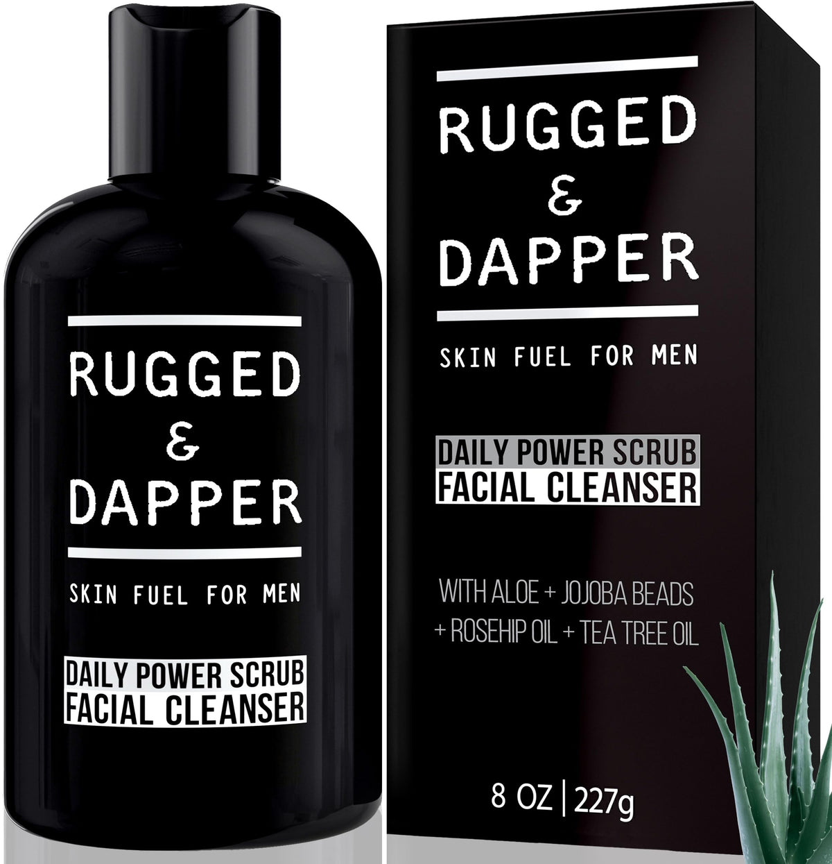 RUGGED & DAPPER front packaging showing cleanser and branding benefits