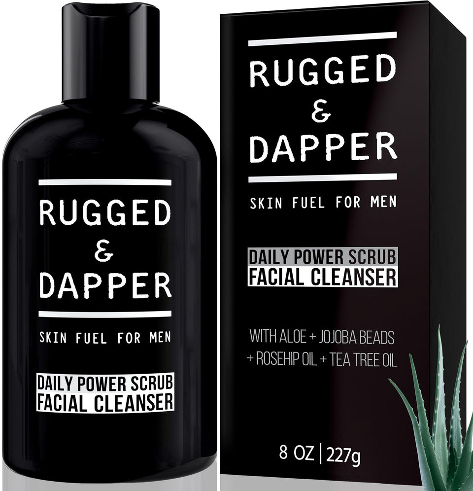 RUGGED & DAPPER front packaging showing cleanser and branding benefits