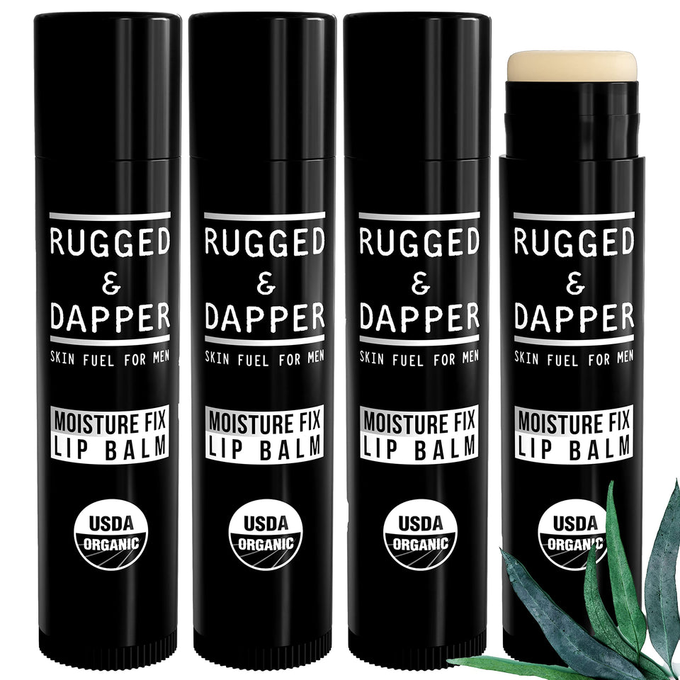 RUGGED & DAPPER front view of four tubes showing packaging and matte finish benefit