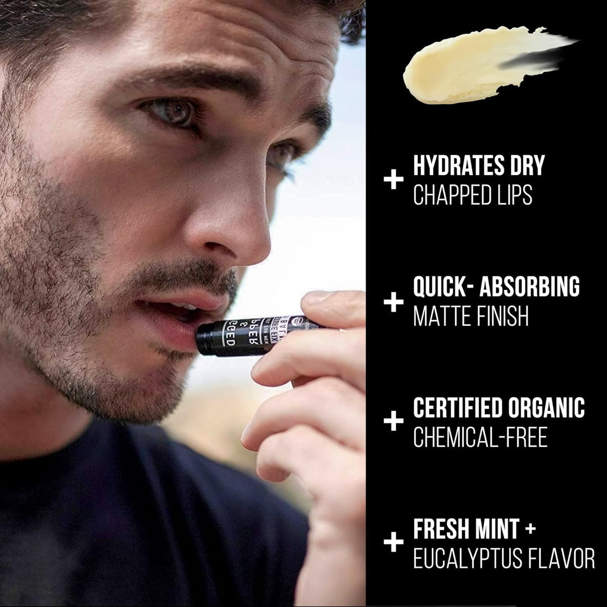RUGGED & DAPPER texture swiped on finger highlighting smooth non-greasy feel