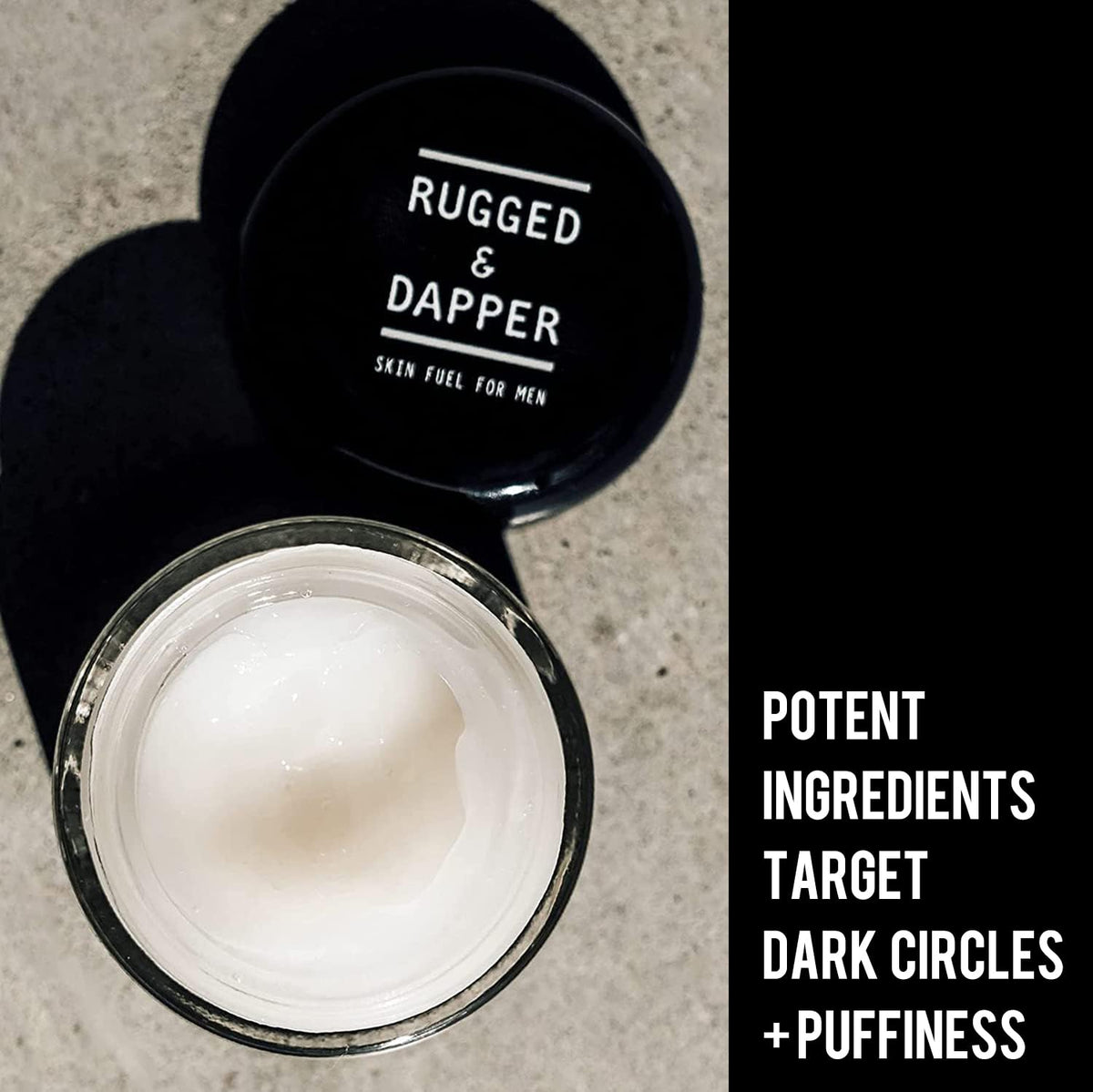 RUGGED & DAPPER on bathroom shelf in real-life setting for daily use context