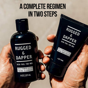 RUGGED & DAPPER lifestyle shot of man using the Duo in his morning routine