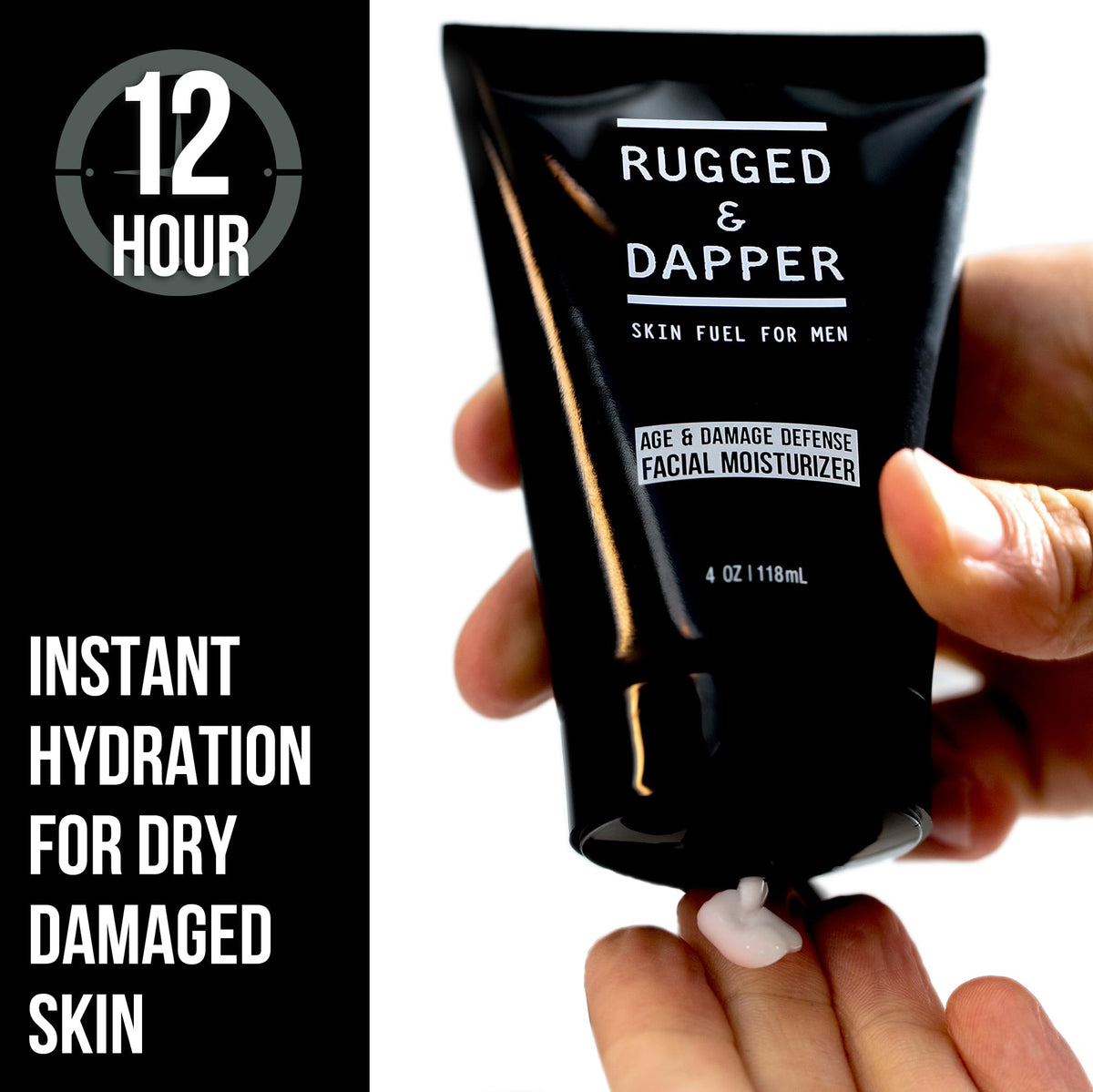 RUGGED & DAPPER creamy lotion texture demonstrating fast absorption benefit