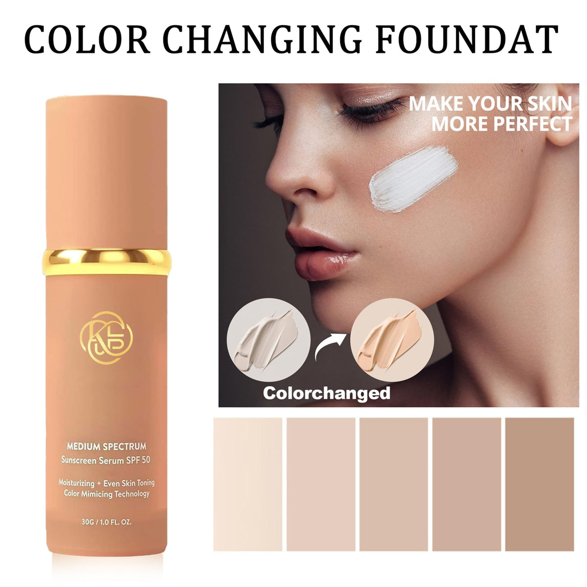 Rulinal applied to model's face demonstrating natural blend benefit