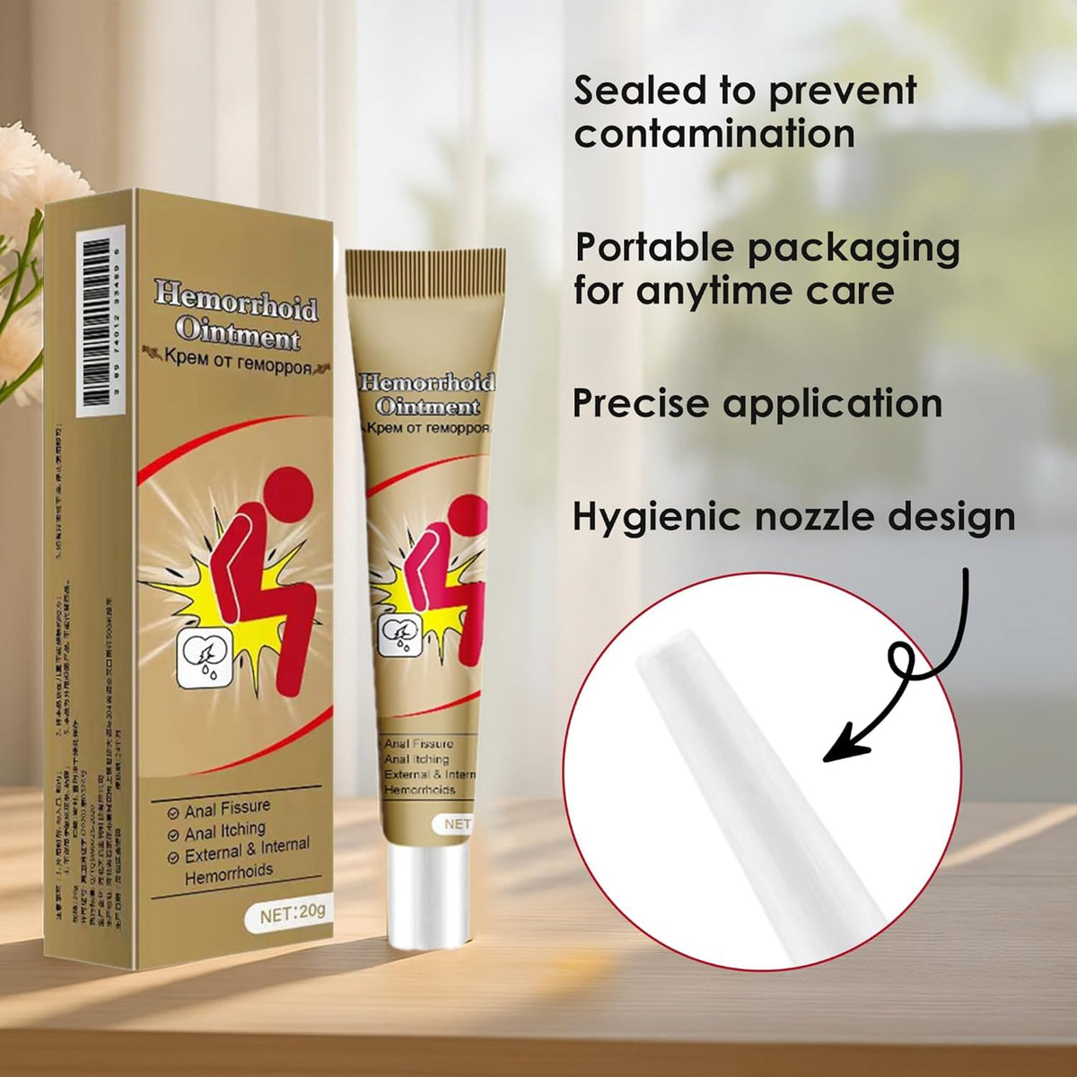 Rulinal cream applied on fingertip illustrating easy external use