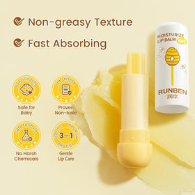 RUNBEN applied on a baby lips showing soothing protection