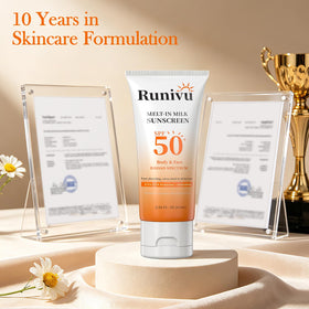 Runivu applied to face demonstrating non-greasy finish and smooth base