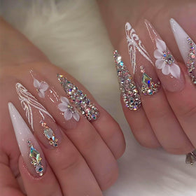 RUOKEXIN front packaging showing full 24-piece stiletto set and accessories for instant manicure