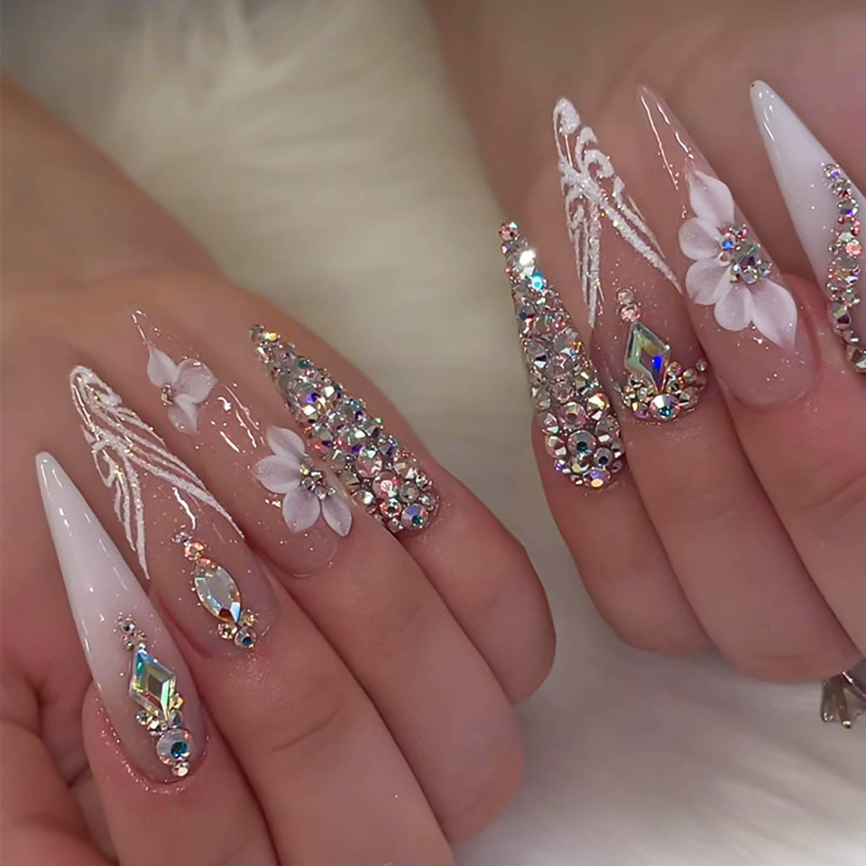 RUOKEXIN front packaging showing full 24-piece stiletto set and accessories for instant manicure
