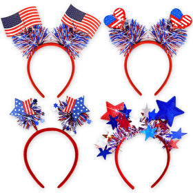 RUPOFUZA front view of 4-piece patriotic headband set showing all styles