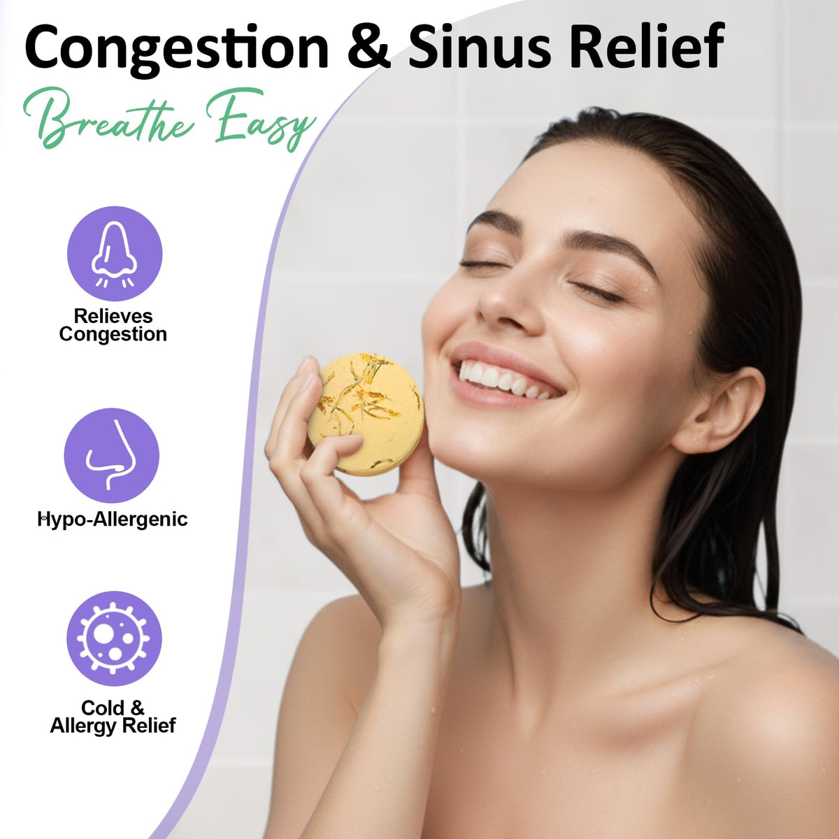 RUSEMLE tablet placed on shower floor releasing aromatic steam during use
