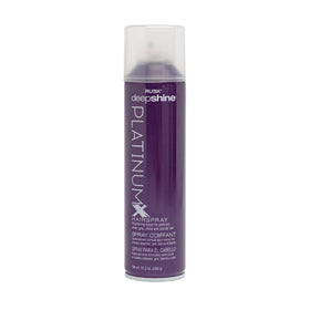 RUSK Deepshine PlatinumX front packaging showing can and label for strong glossy hold