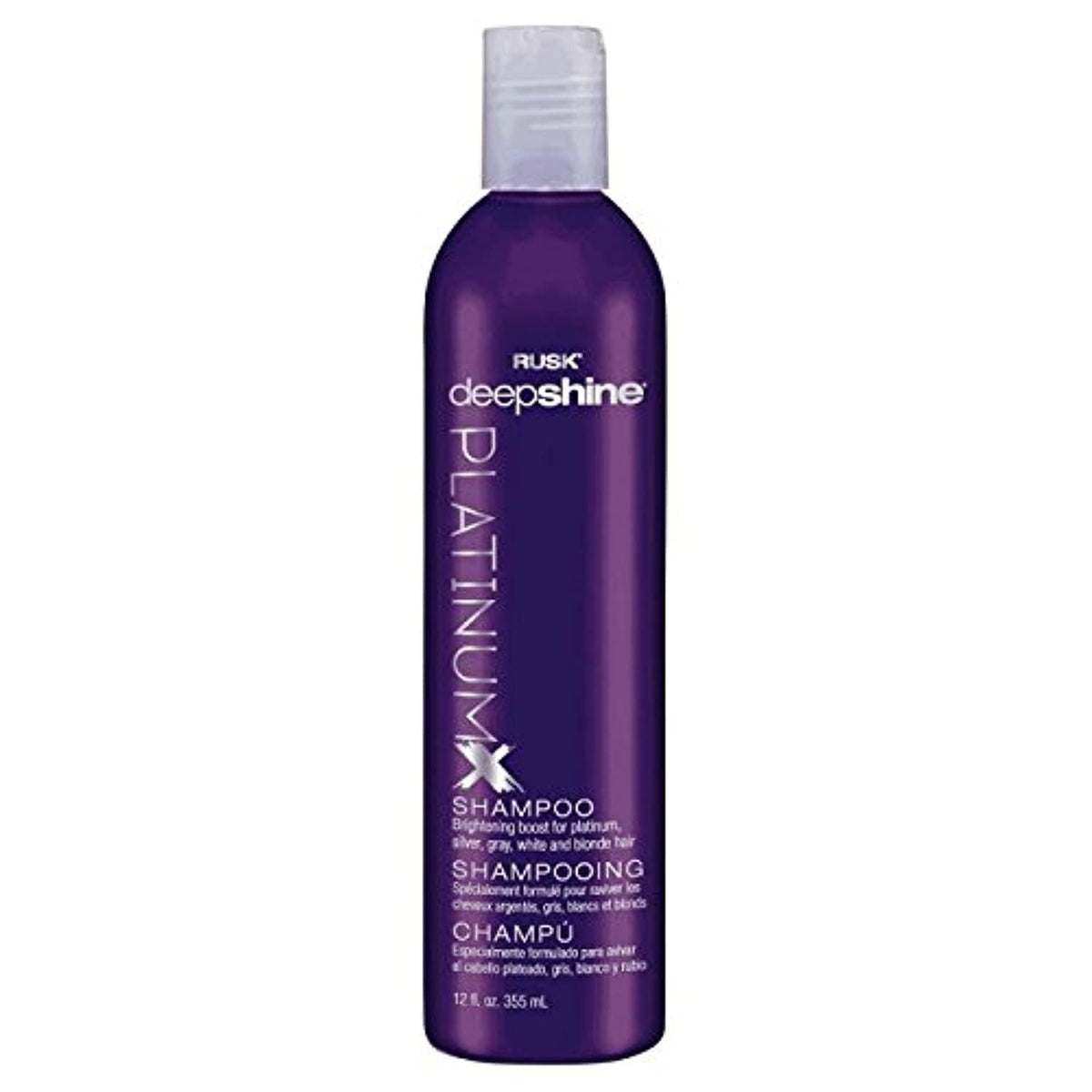 RUSK Deepshine PlatinumX front bottle showing label and size, clear salon-grade result
