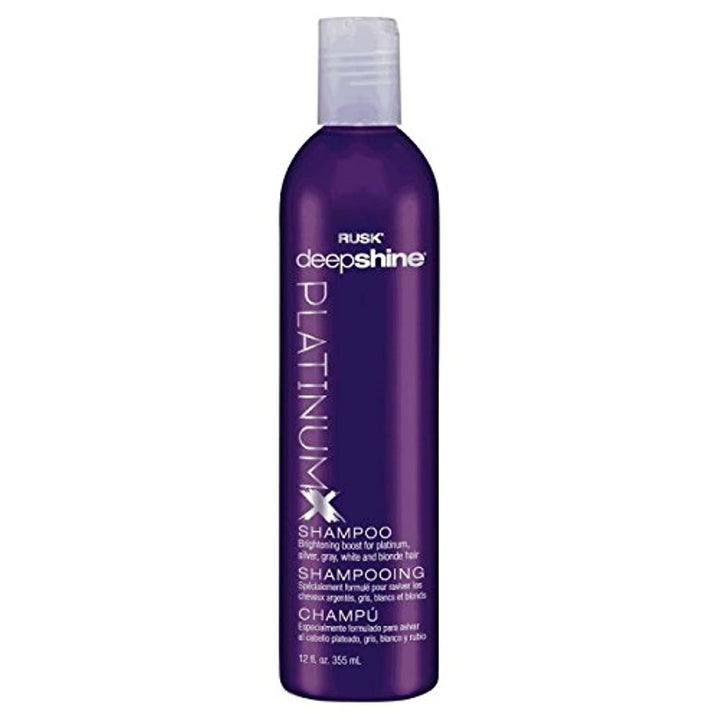RUSK Deepshine PlatinumX front bottle showing label and size, clear salon-grade result
