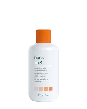 RUSK Str8 front packaging showing 6 oz bottle and label benefits