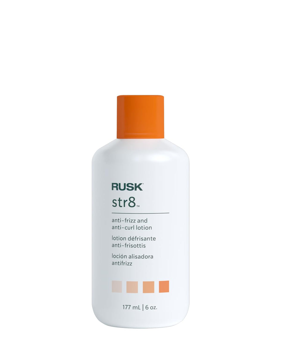 RUSK Str8 front packaging showing 6 oz bottle and label benefits