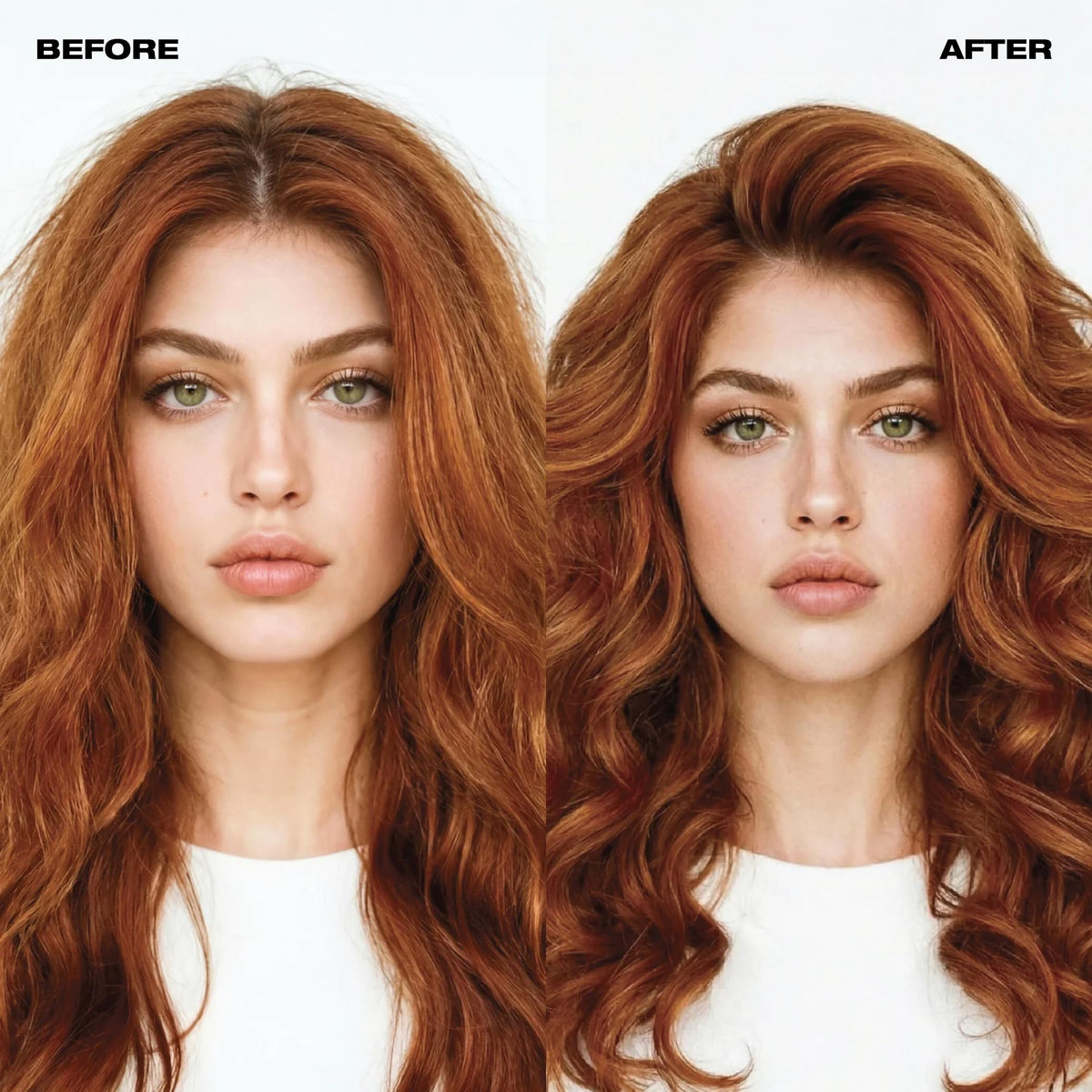RUSK being applied to mid-lengths to reduce frizz and smooth hair