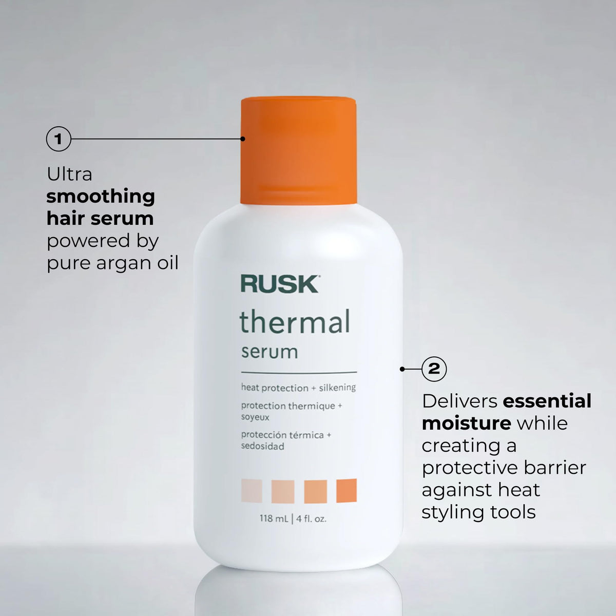 RUSK before-and-after hair showing improved shine and smoother cuticle