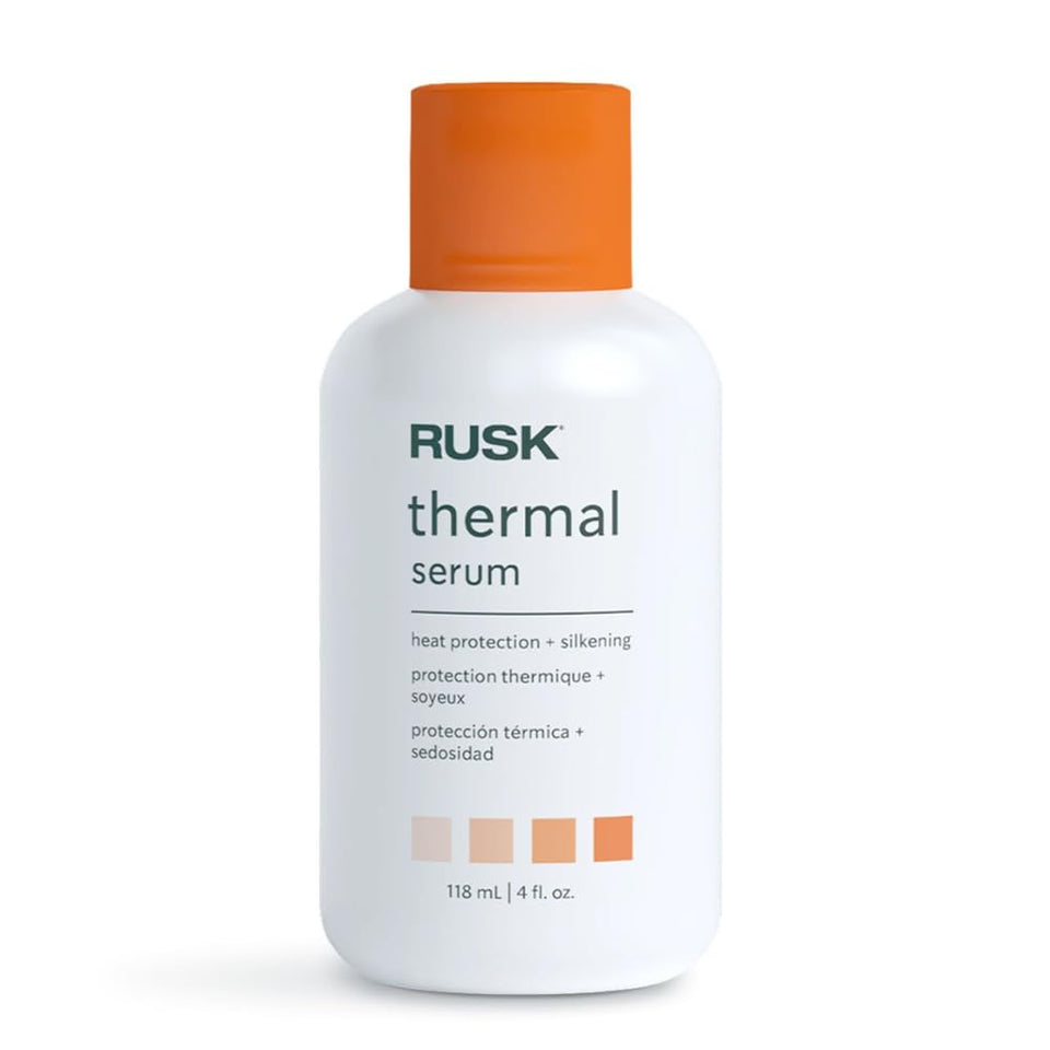 RUSK front bottle showing sleek packaging and salon-quality finish