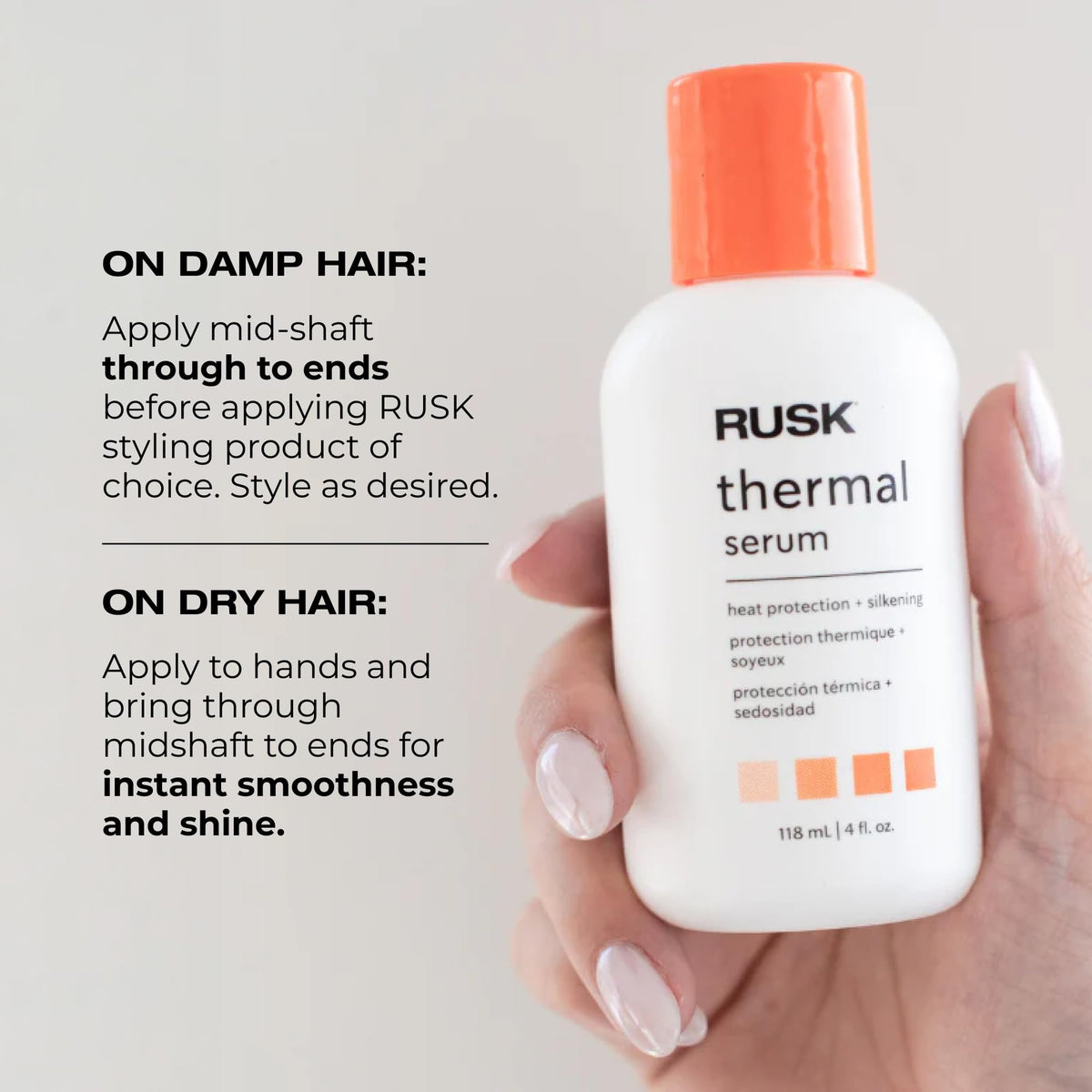 RUSK label close-up revealing ingredients and professional branding