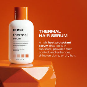 RUSK serum texture drop highlighting lightweight formula and shine