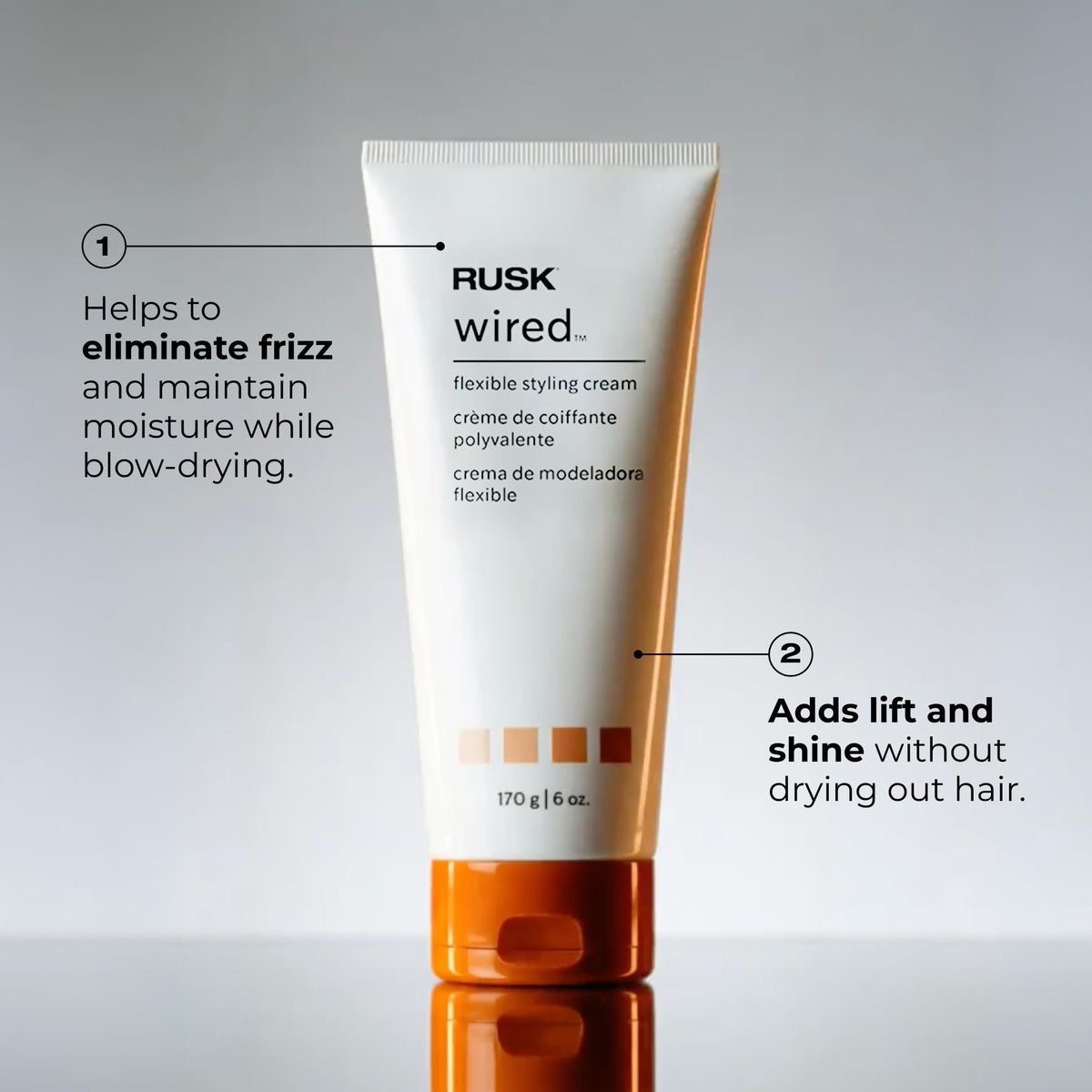 RUSK used on dry hair showing soft frizz-controlled finish