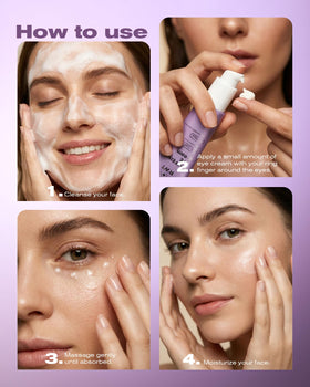 rwt in use showing woman patting cream under eye to reduce puffiness