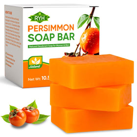 RYH front packaging showing three persimmon soap bars and clear benefits