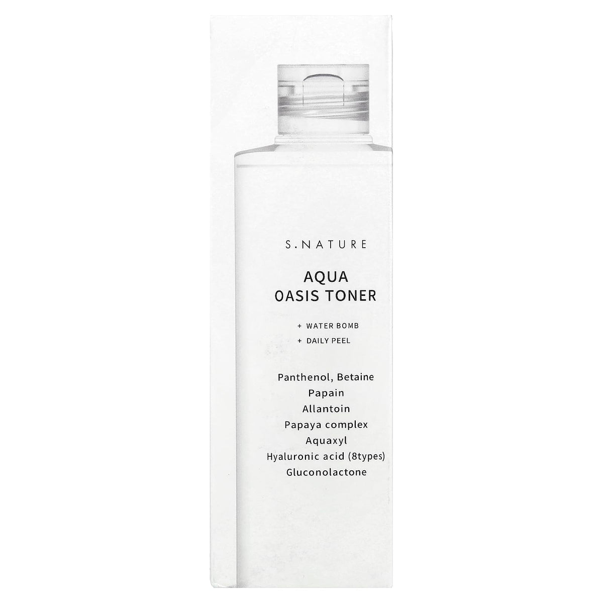 S.NATURE close-up texture pouring clear watery toner demonstrating fast absorption