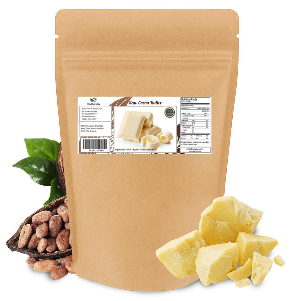 SAAQIN front packaging of 2 lb cocoa butter showing weight and resealable bag benefit