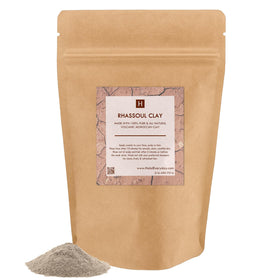 SAAQIN front view of 1 lb rhassoul clay bag showing packaging and size benefit