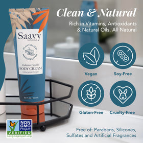 Saavy Naturals applying cream on arm to demonstrate quick absorption and softness