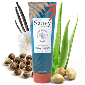 Saavy Naturals front jar showing Tahitian vanilla label and nourishing benefits