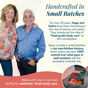 Saavy Naturals product label and ingredient panel emphasizing clean formula
