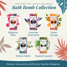 Saavy Naturals bath scene with lit candles showing relaxing home spa benefit