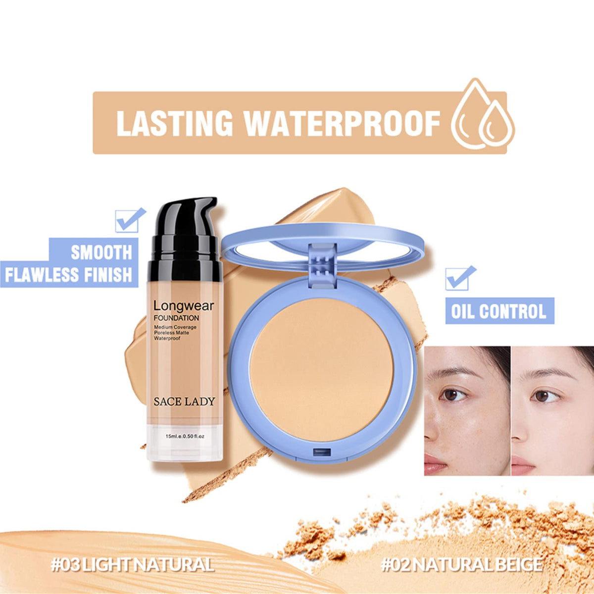 SACE LADY foundation bottle detail illustrating smooth blendability benefit