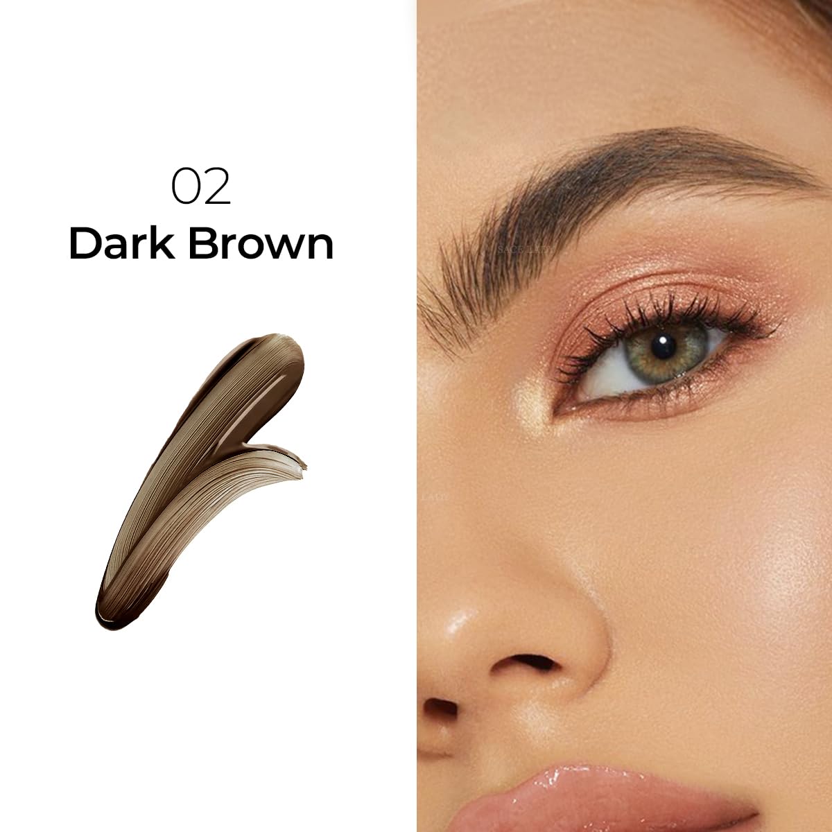 SACE LADY packaging label close-up highlighting shade 02 Dark Brown and info