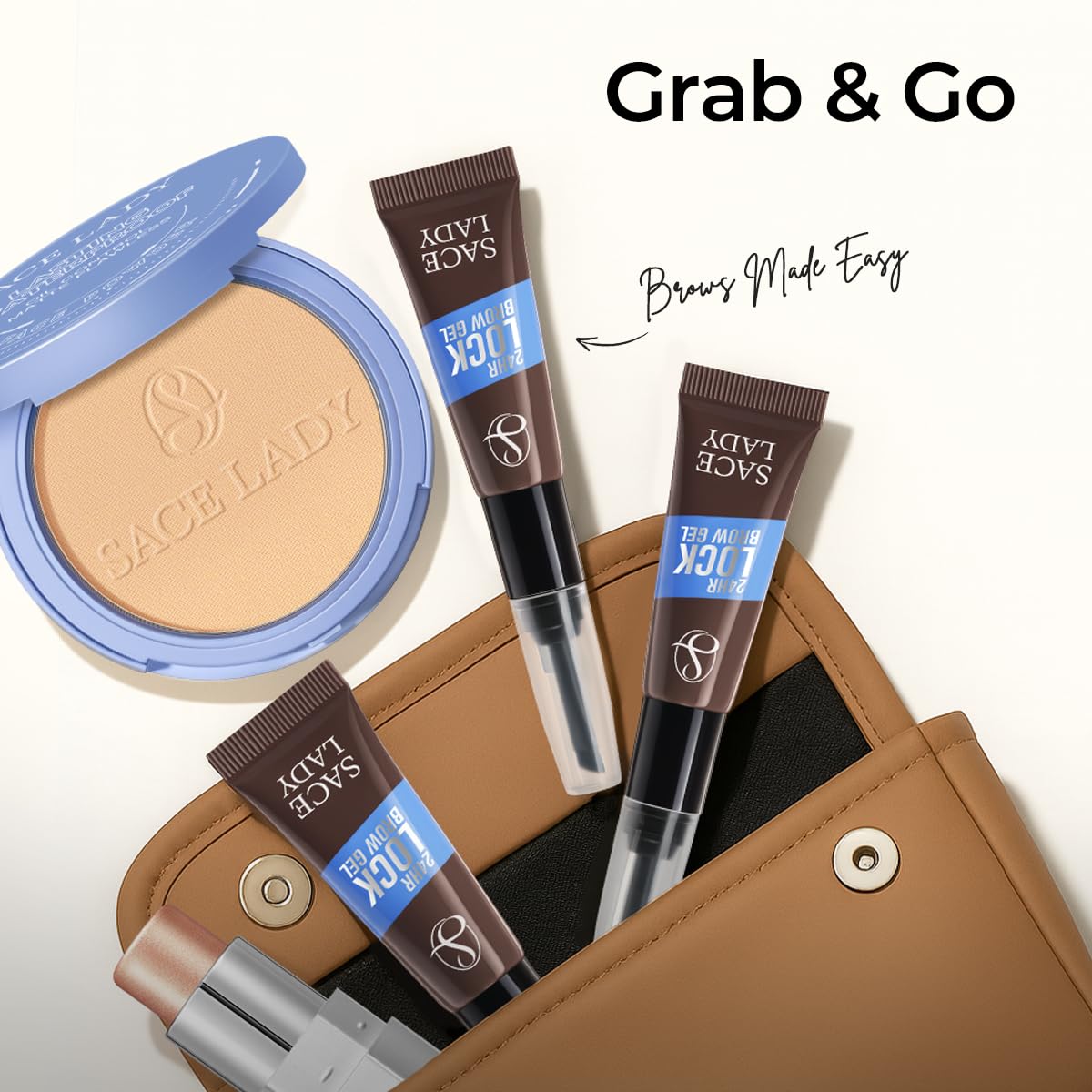 SACE LADY in a travel pouch for on-the-go touch-ups and convenience