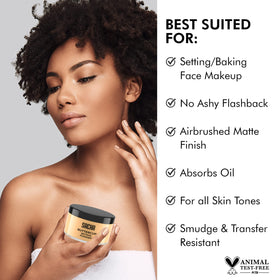 Sacha Cosmetics Buttercup applied with puff for smooth, matte setting benefit