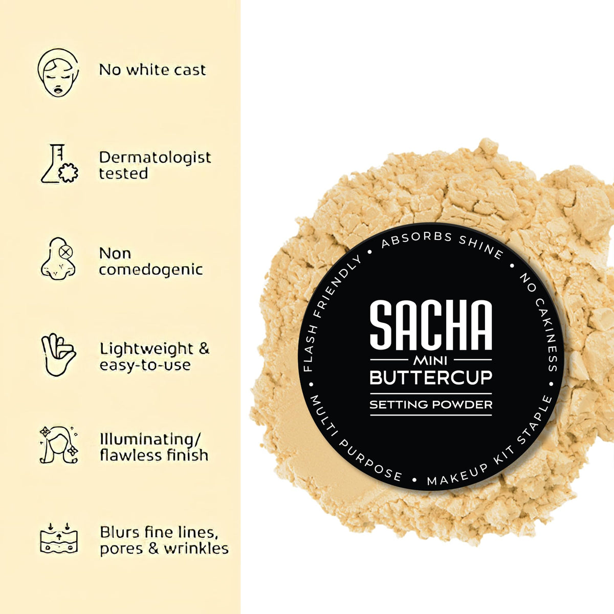 Sacha Buttercup Mini being used for under-eye baking to set concealer