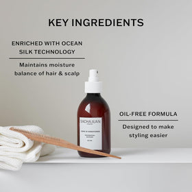 SACHAJUAN leave-in conditioner label detail highlighting Ocean Silk Technology benefits