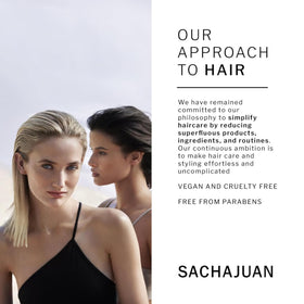 SACHAJUAN bottle in travel pouch emphasizing on-the-go refresh and styling convenience